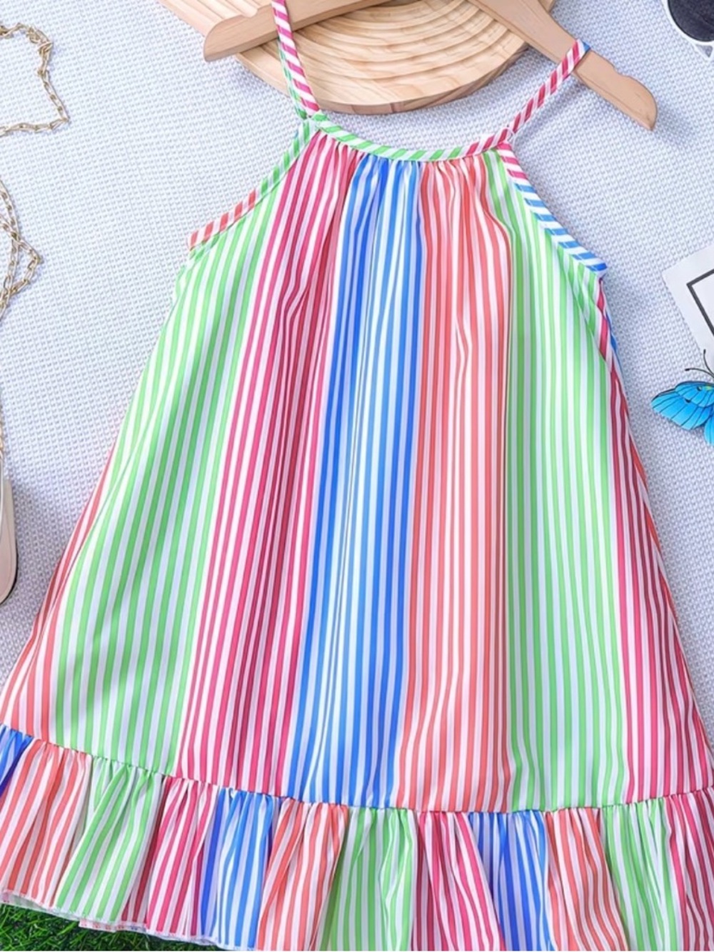 Girls' Multicolor Striped Sundress - Casual Summer Dress